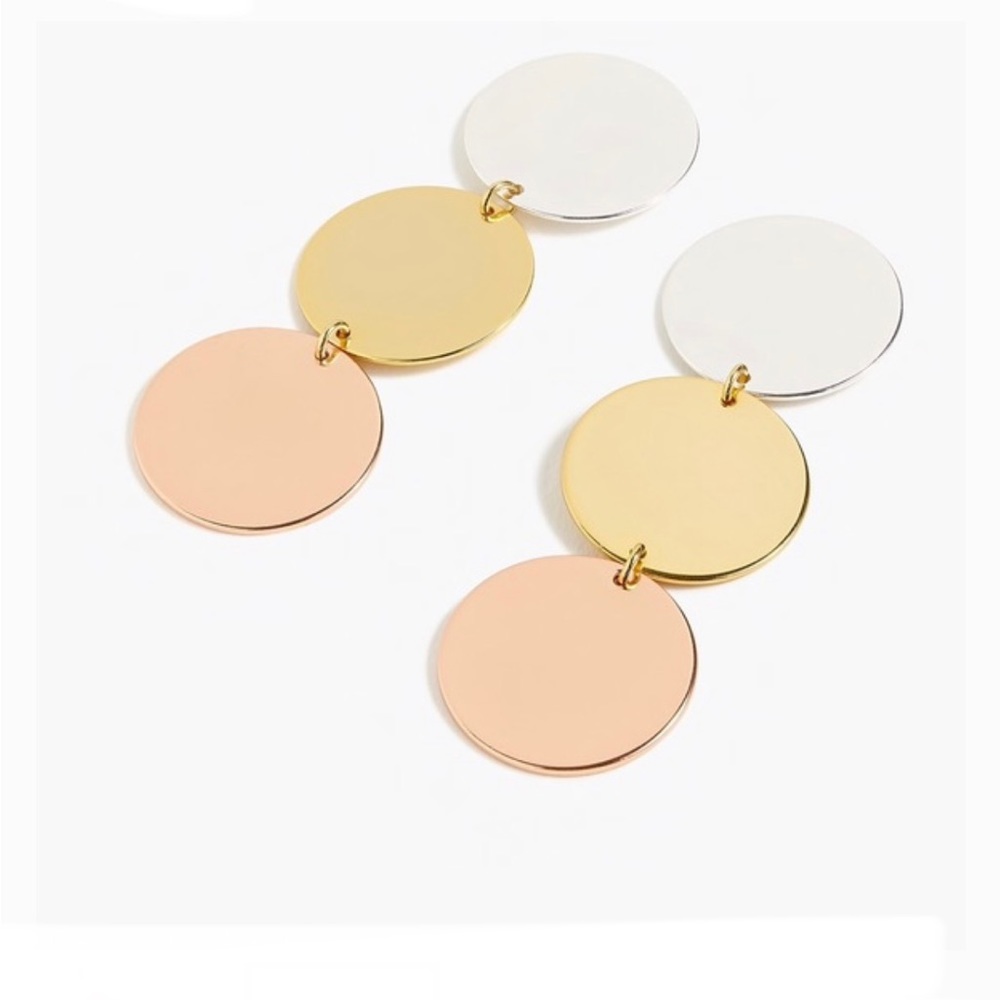 NWT JCrew Three-Tone Disc Drop Earrings